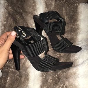 NINE WEST BLACK STRAPPY SUMMER HEELS LIKE NEW 🖤